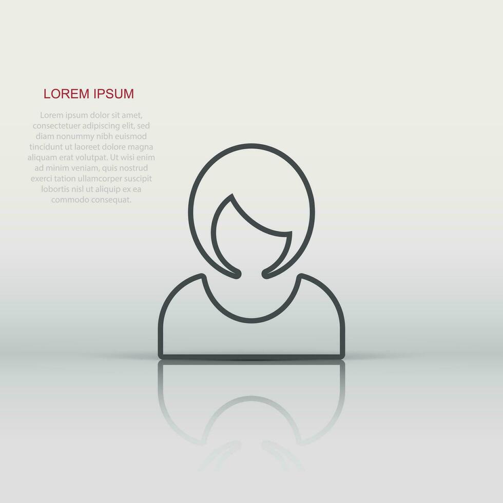 Woman sign icon in flat style. Female avatar vector illustration on white isolated background. Girl face business concept.