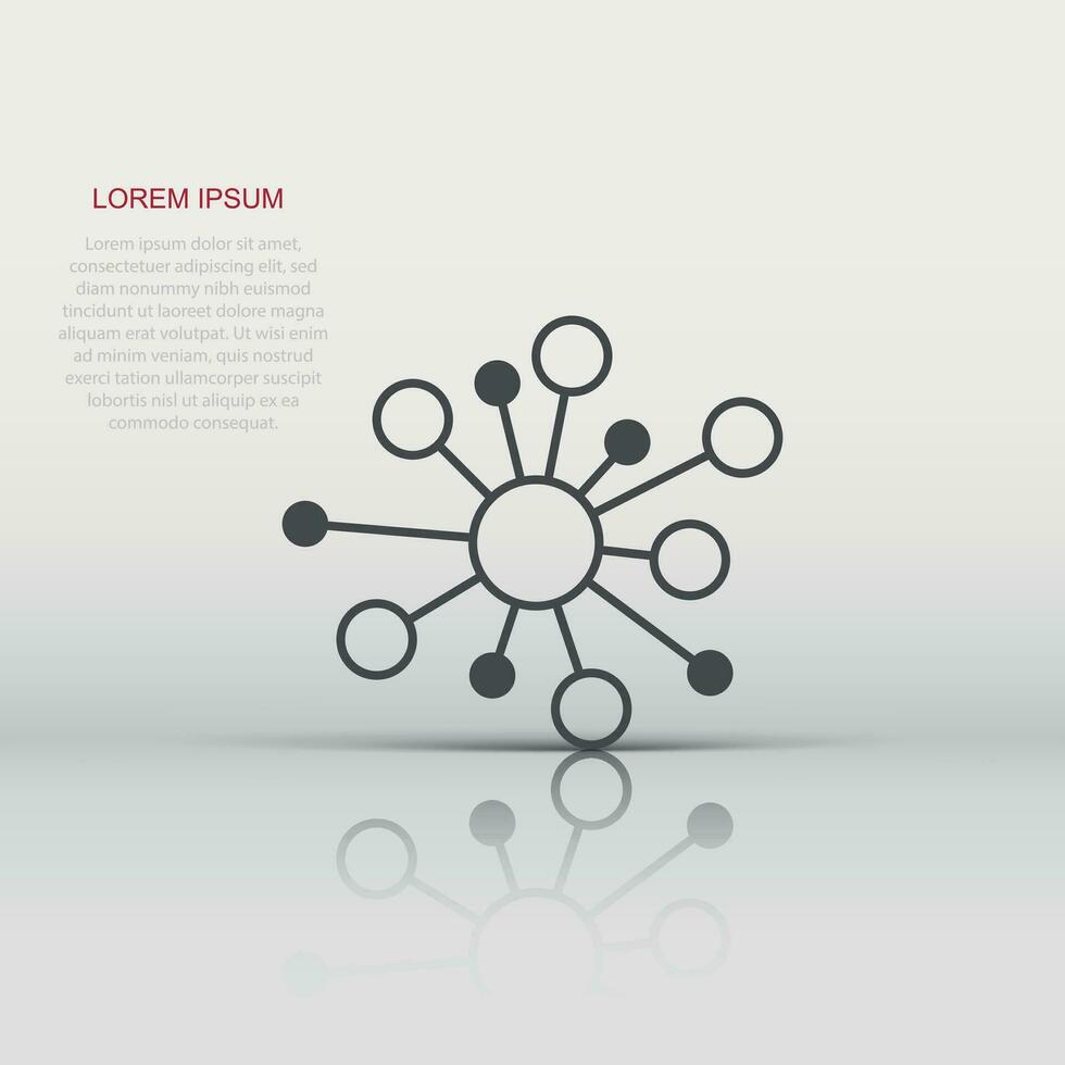 Hub network connection sign icon in flat style. Dna molecule vector illustration on white isolated background. Atom business concept.