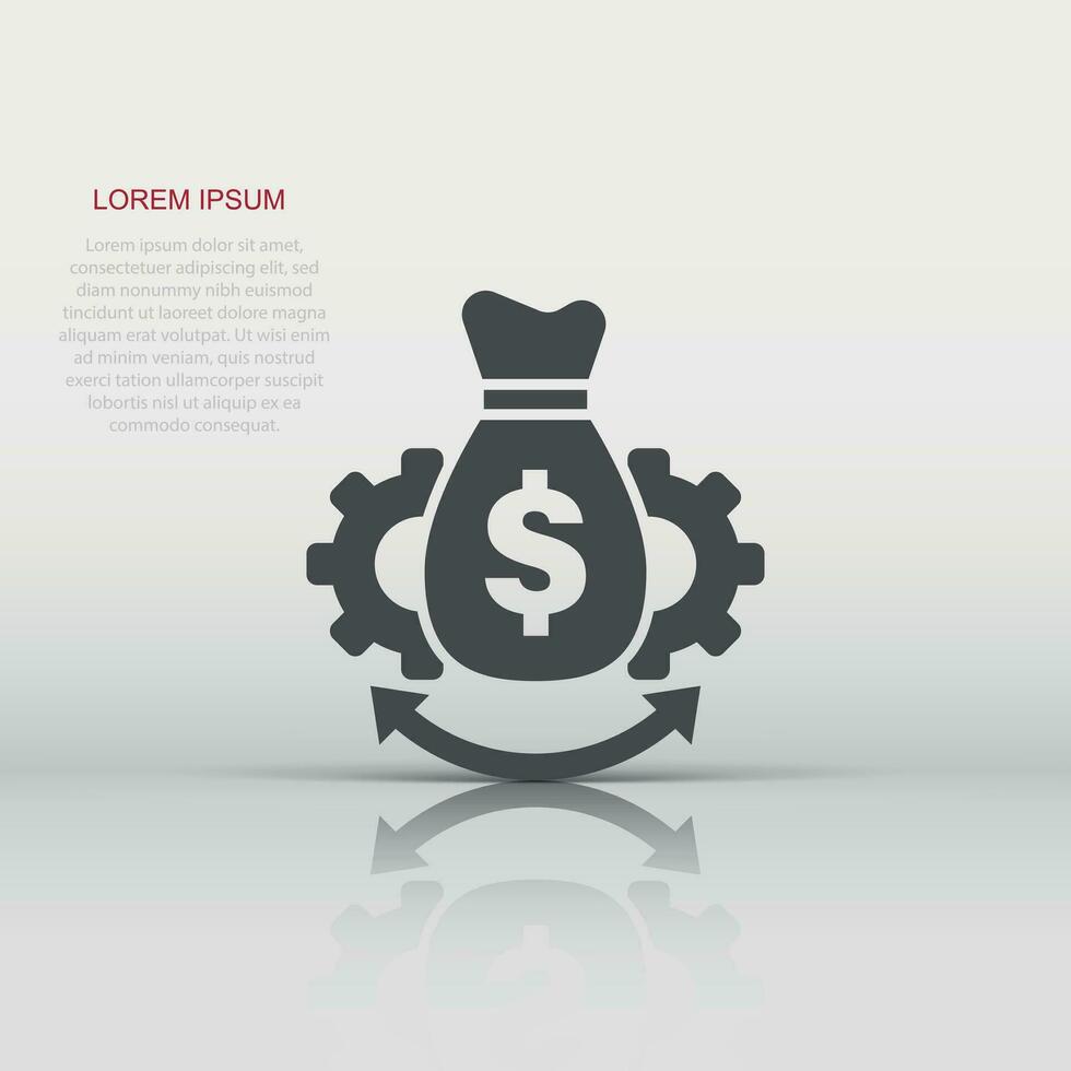 Money optimization icon in flat style. Gear effective vector illustration on white isolated background. Finance process business concept.