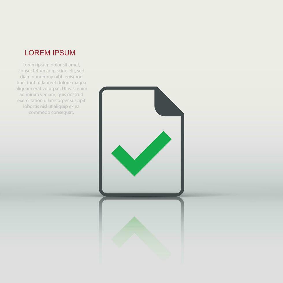Document accepted icon in flat style. Correct vector illustration on white isolated background. Check message business concept.