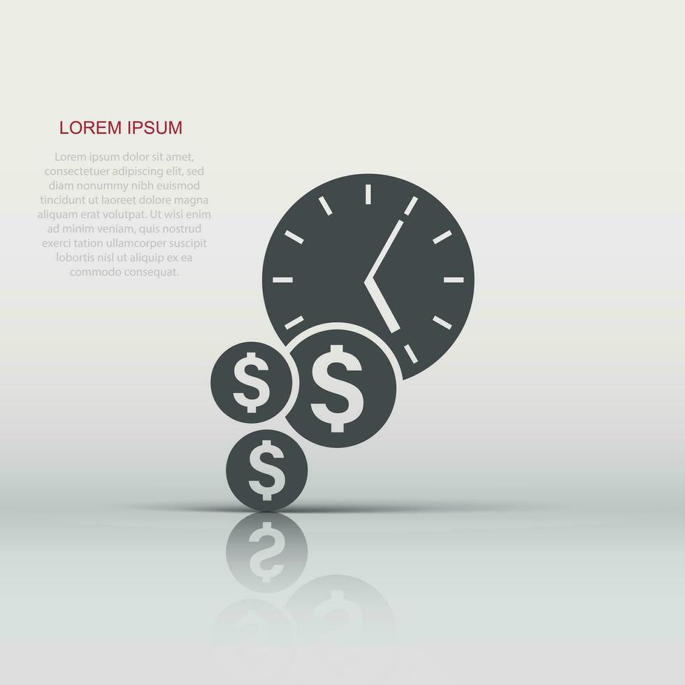 Time is money icon in flat style. Project management vector illustration on white isolated background. Deadline business concept.