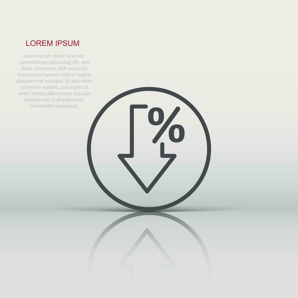Decline arrow icon in flat style. Decrease vector illustration on white isolated background. Revenue model business concept.