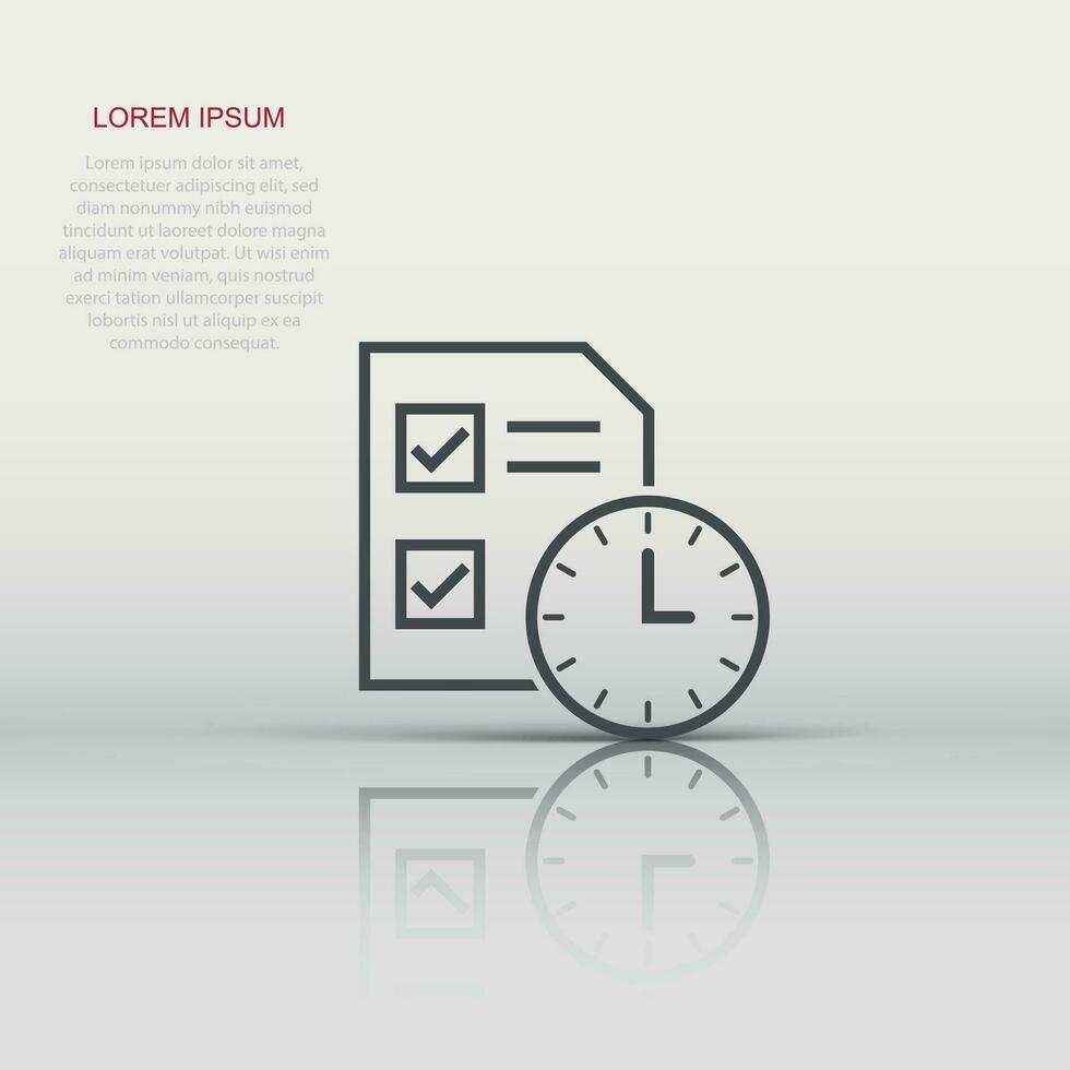 Contract time icon in flat style. Document with clock vector illustration on white isolated background. Deadline business concept.