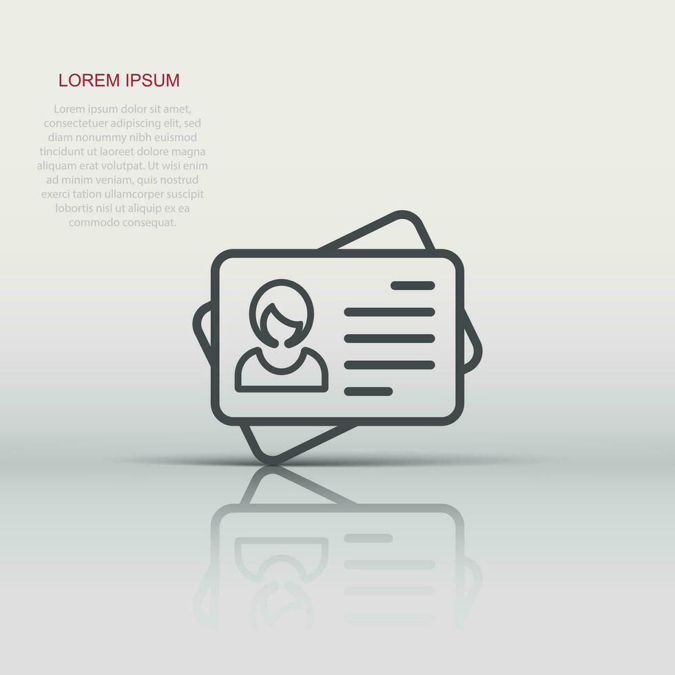 Id card icon in flat style. Identity tag vector illustration on white isolated background. Driver licence business concept.