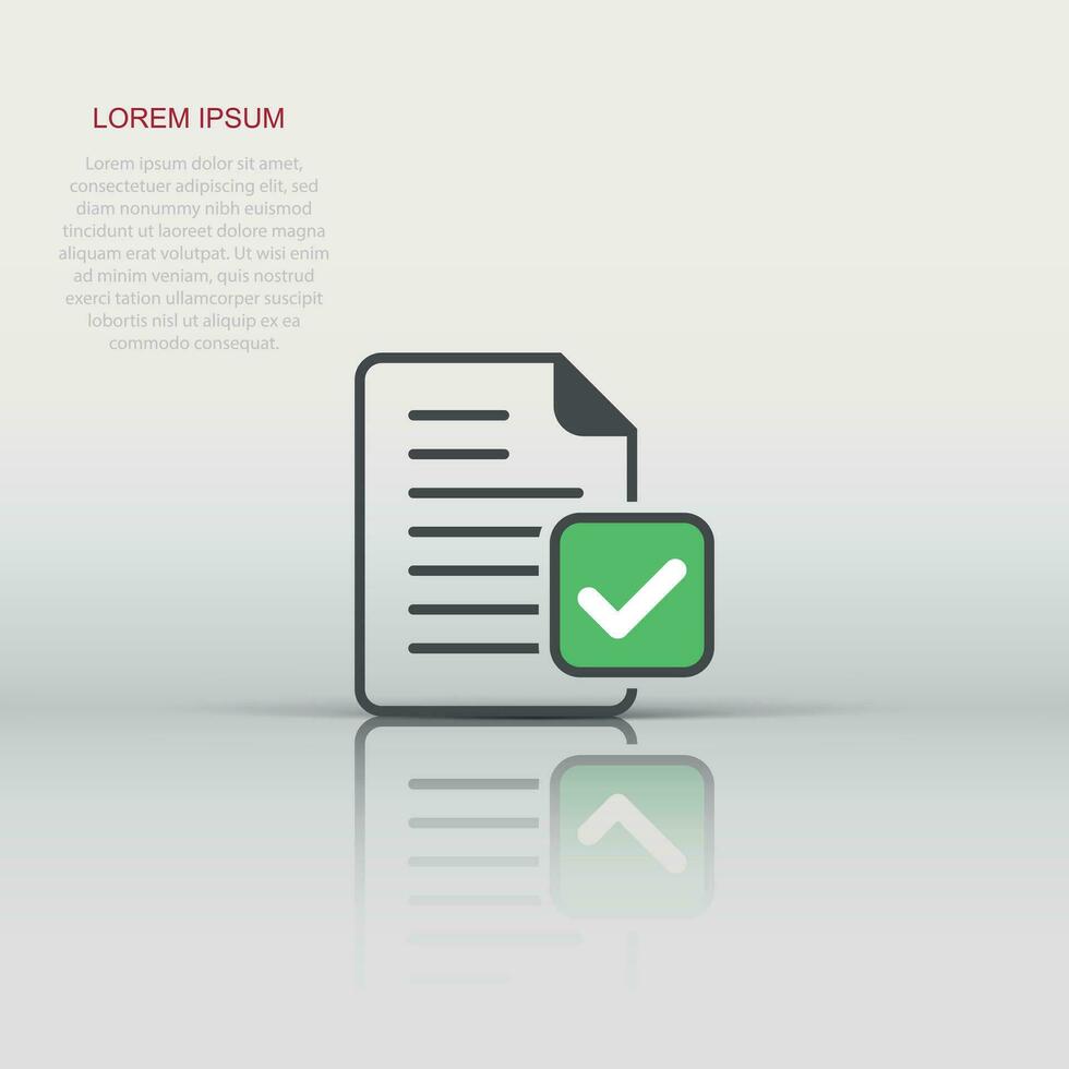 Document accepted icon in flat style. Correct vector illustration on white isolated background. Check message business concept.