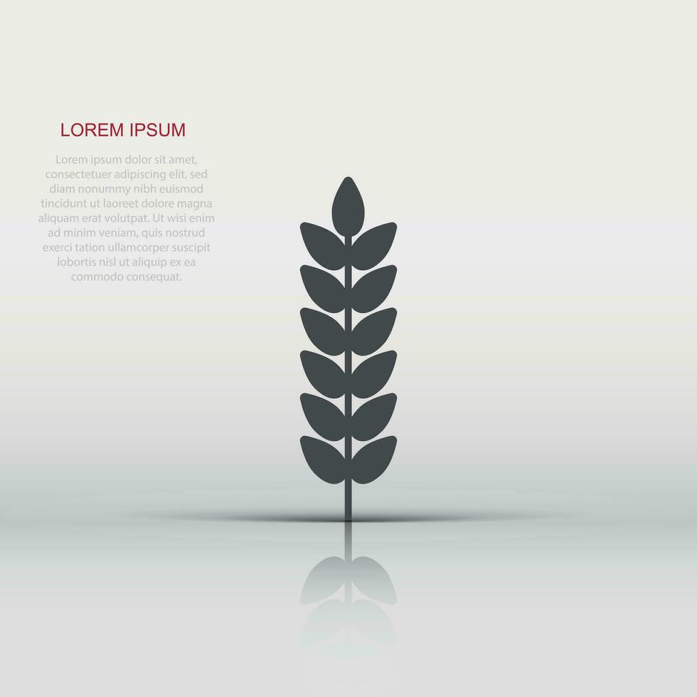 Wheat icon in flat style. Barley vector illustration on white isolated background. Harvest stem business concept.