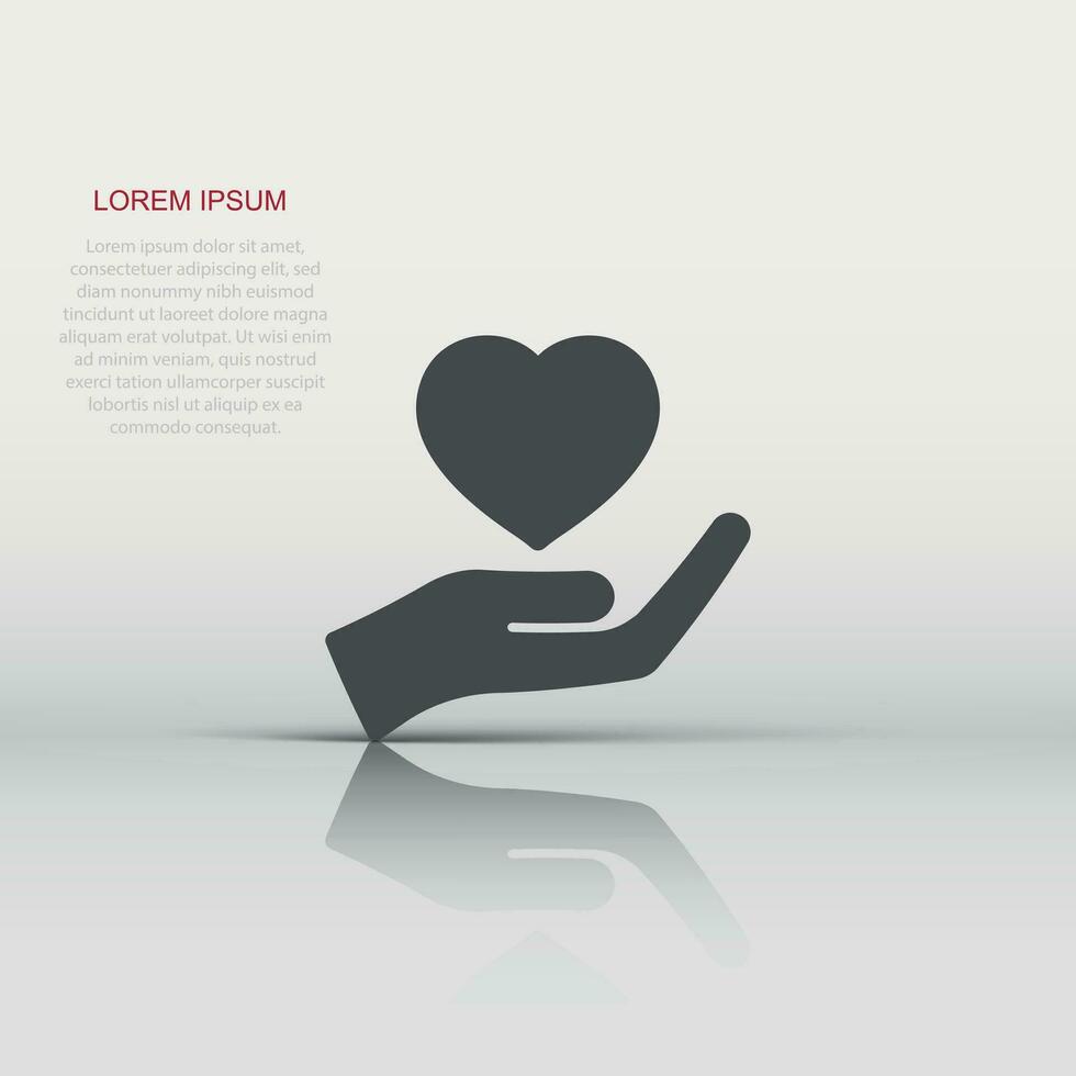 Heart care icon in flat style. Charity vector illustration on white isolated background. Love in hand business concept.