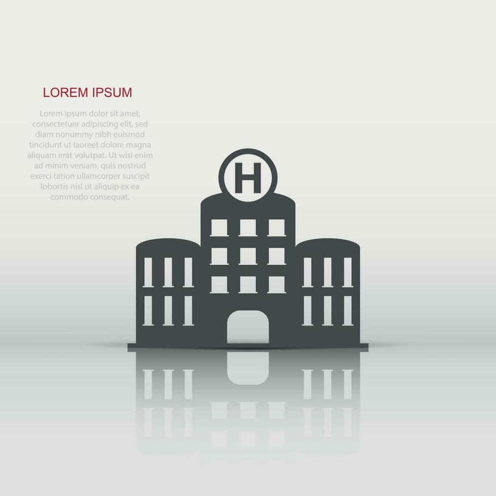 Hospital building icon in flat style. Infirmary vector illustration on white isolated background. Medical ambulance business concept.