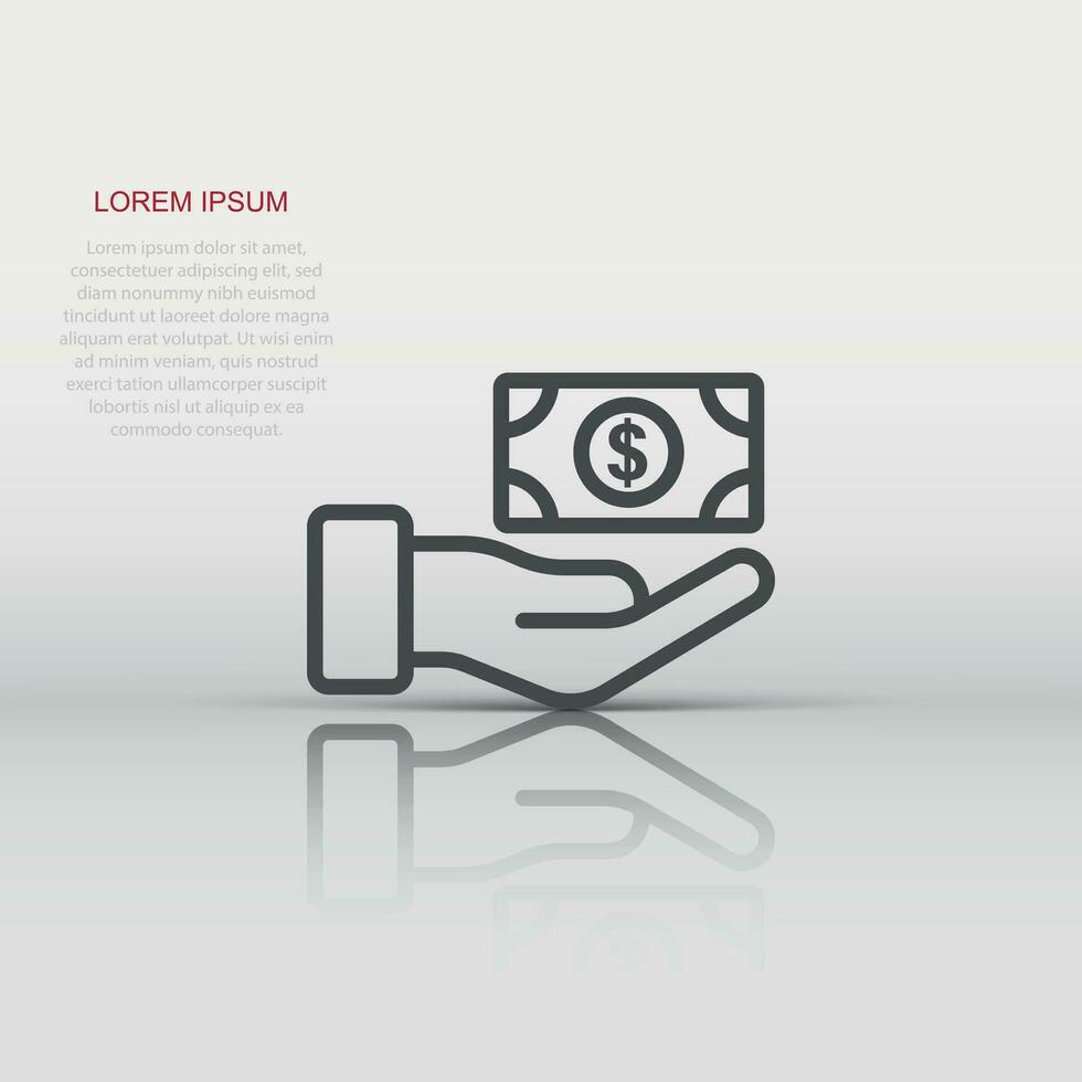 Remuneration icon in flat style. Money in hand vector illustration on white isolated background. Banknote payroll business concept.