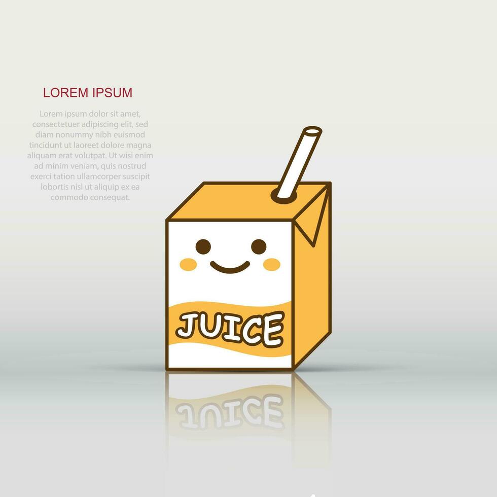 Cute juice icon in flat style. Kawaii drink vector illustration on white isolated background. Cartoon funny container business concept.