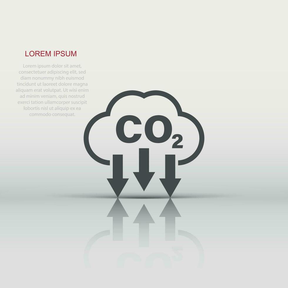 icono de co2 en estilo plano. ilustración vectorial de emisión sobre fondo blanco aislado. concepto de negocio de reducción de gas. vector