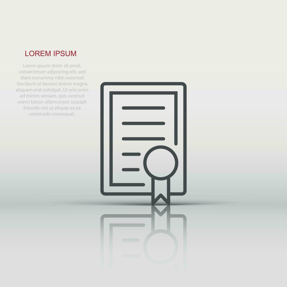 Certificate icon in flat style. License badge vector illustration on white isolated background. Winner medal business concept.