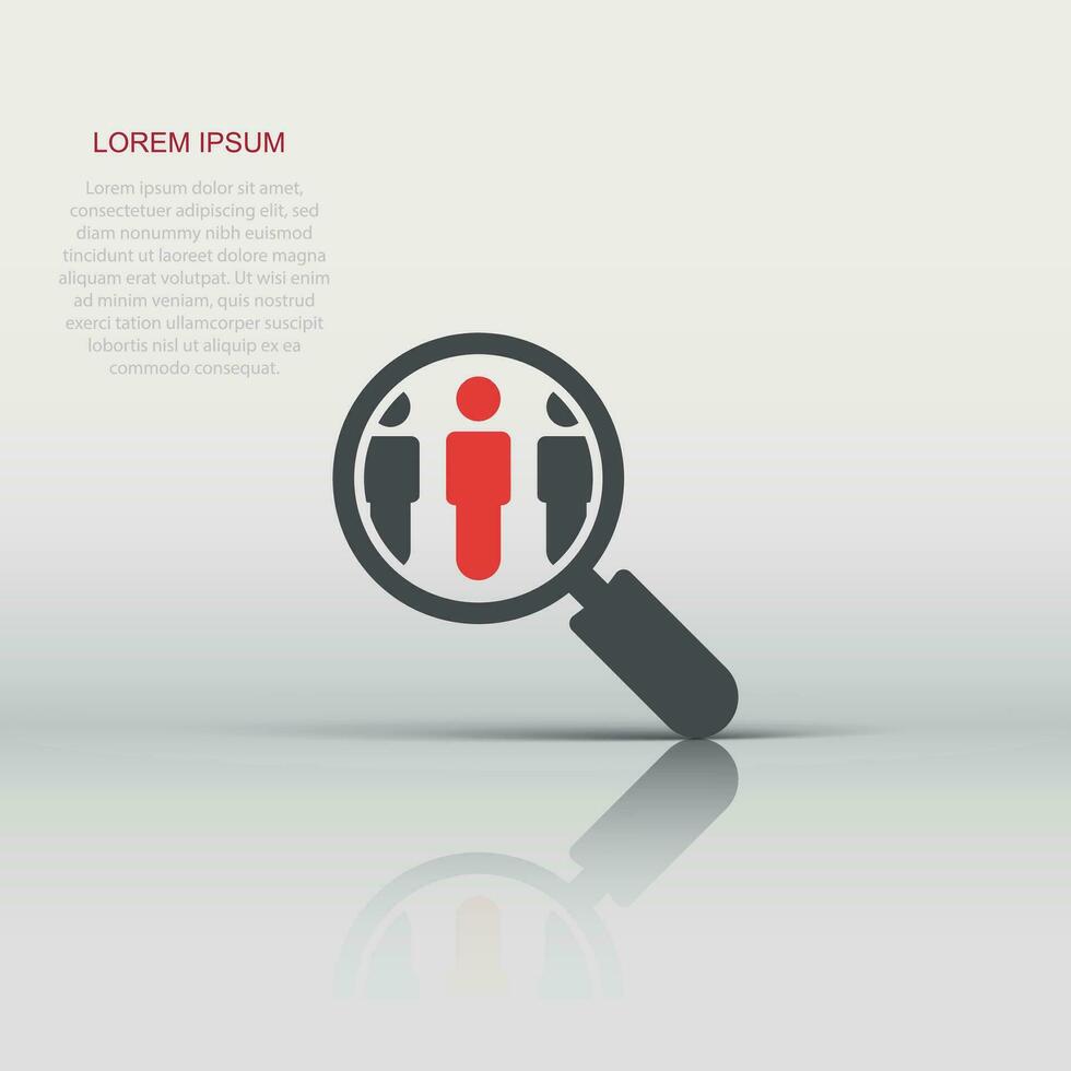 Search job vacancy icon in flat style. Loupe career vector illustration on white isolated background. Find people employer business concept.