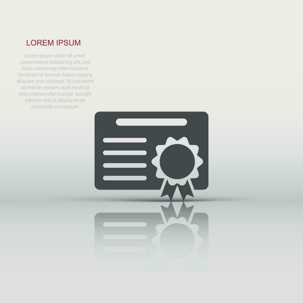 Certificate icon in flat style. License badge vector illustration on white isolated background. Winner medal business concept.