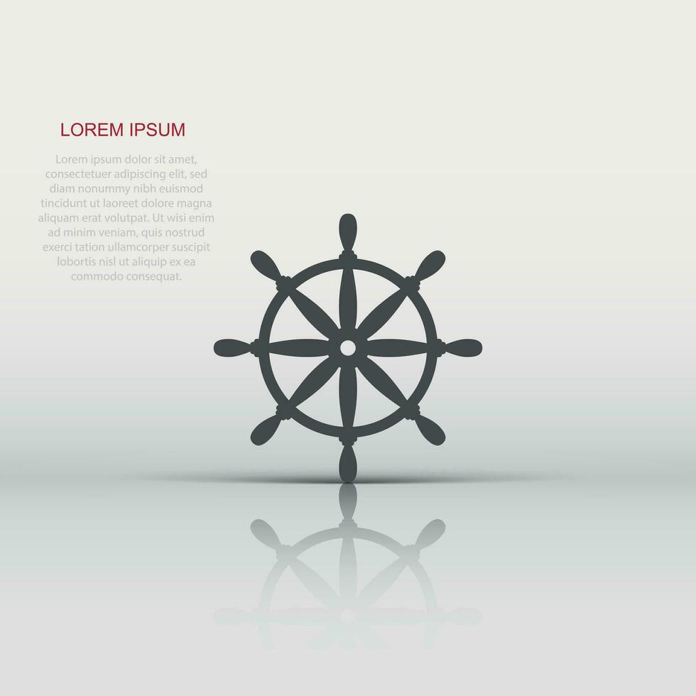 Helm wheel icon in flat style. Navigate steer vector illustration on white isolated background. Ship drive business concept.
