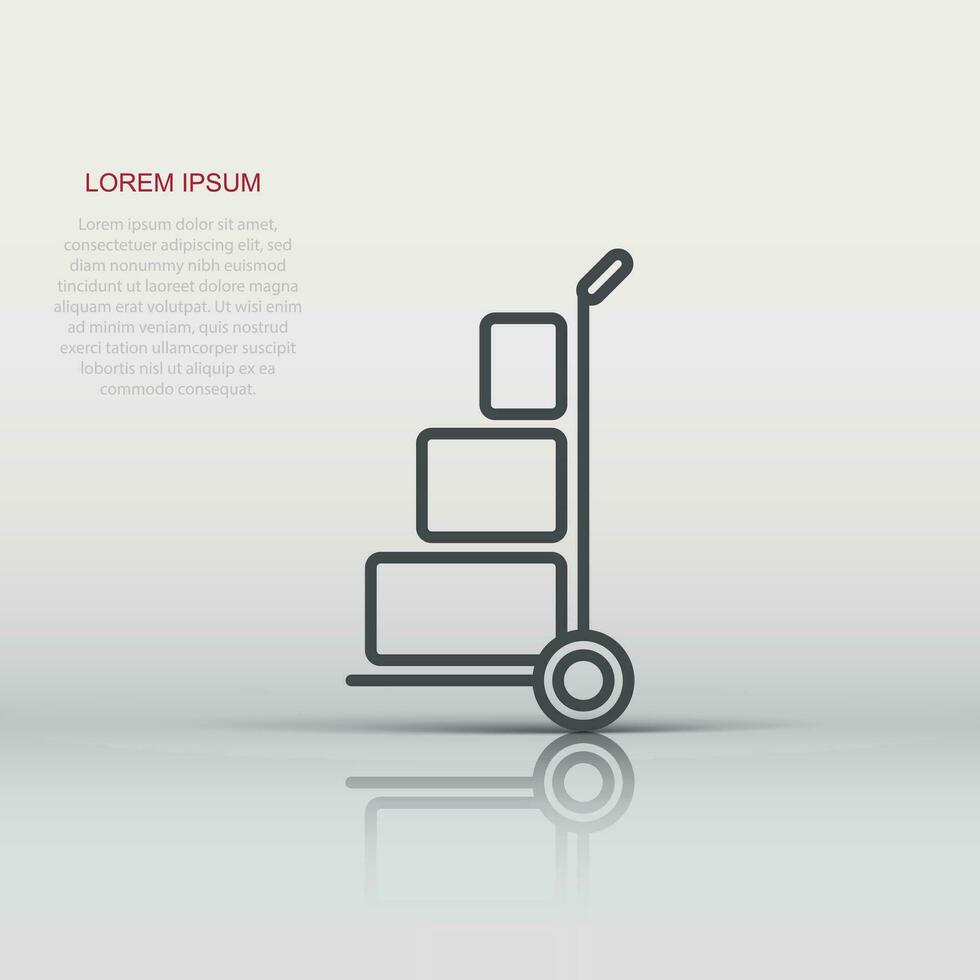 Cargo trolley icon in flat style. Delivery box vector illustration on white isolated background. Box shipping business concept.