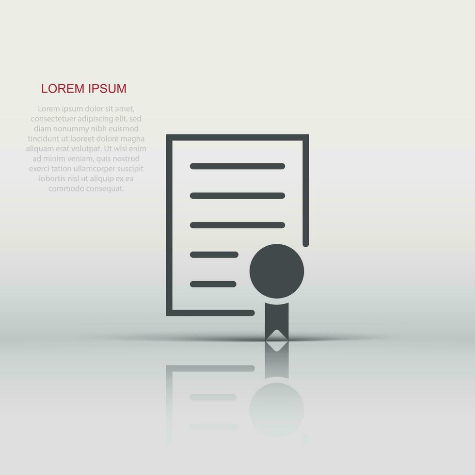 Certificate icon in flat style. License badge vector illustration on white isolated background. Winner medal business concept.