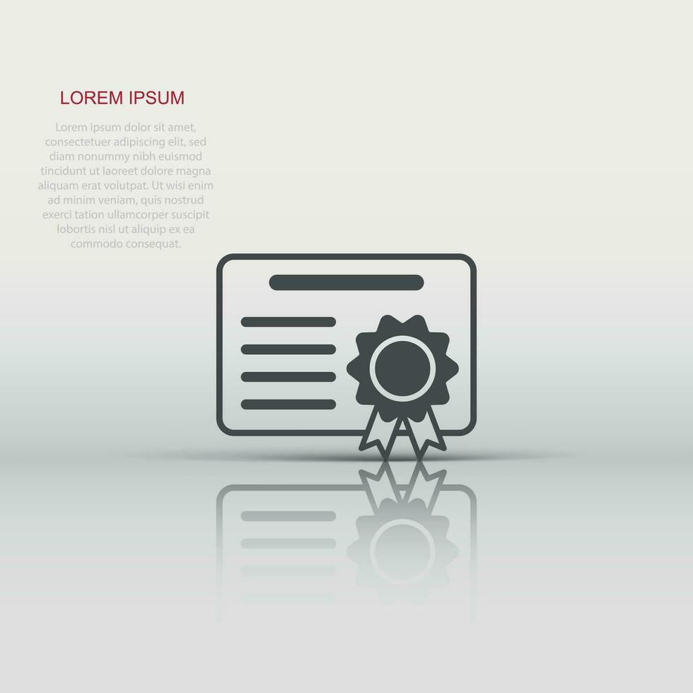 Certificate icon in flat style. License badge vector illustration on white isolated background. Winner medal business concept.