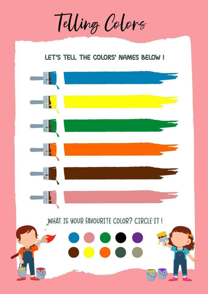 Learning colors activity, sheet for kids and toddlers, preschool activity vector