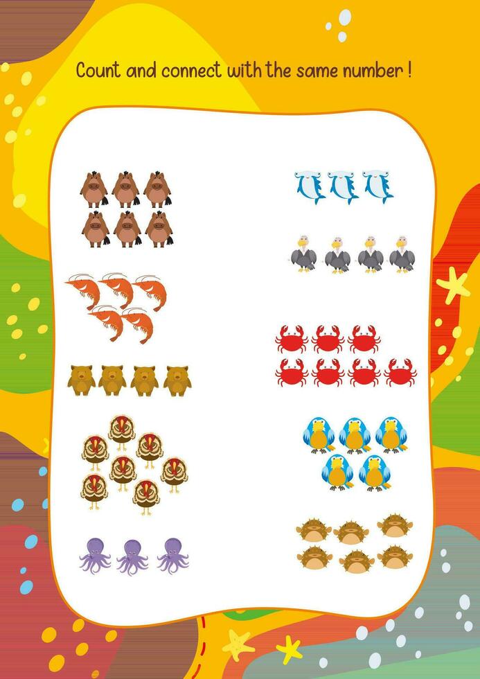 nursery worksheet, learning to count and tracing numbers vector