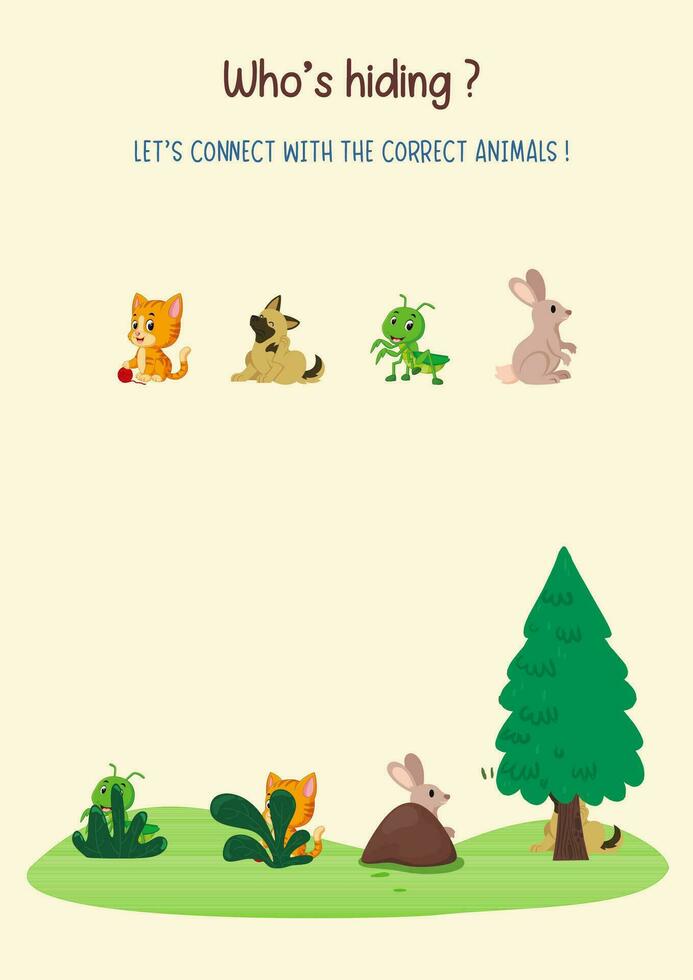 connects the hiding animals correctly. Activity worksheet vector