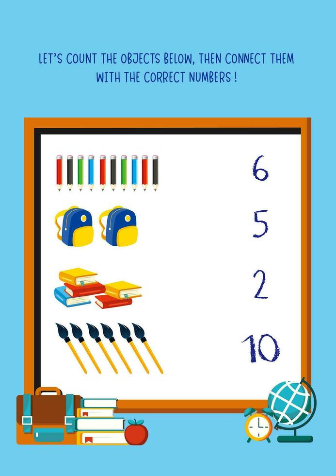 nursery worksheet, learning to count and tracing numbers vector