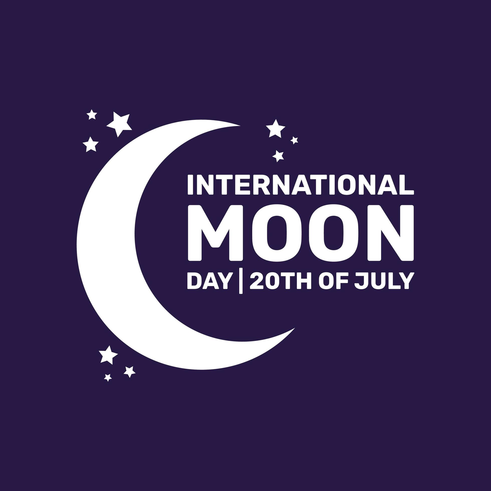 International Moon Day with moon icon, star and dark background in flat