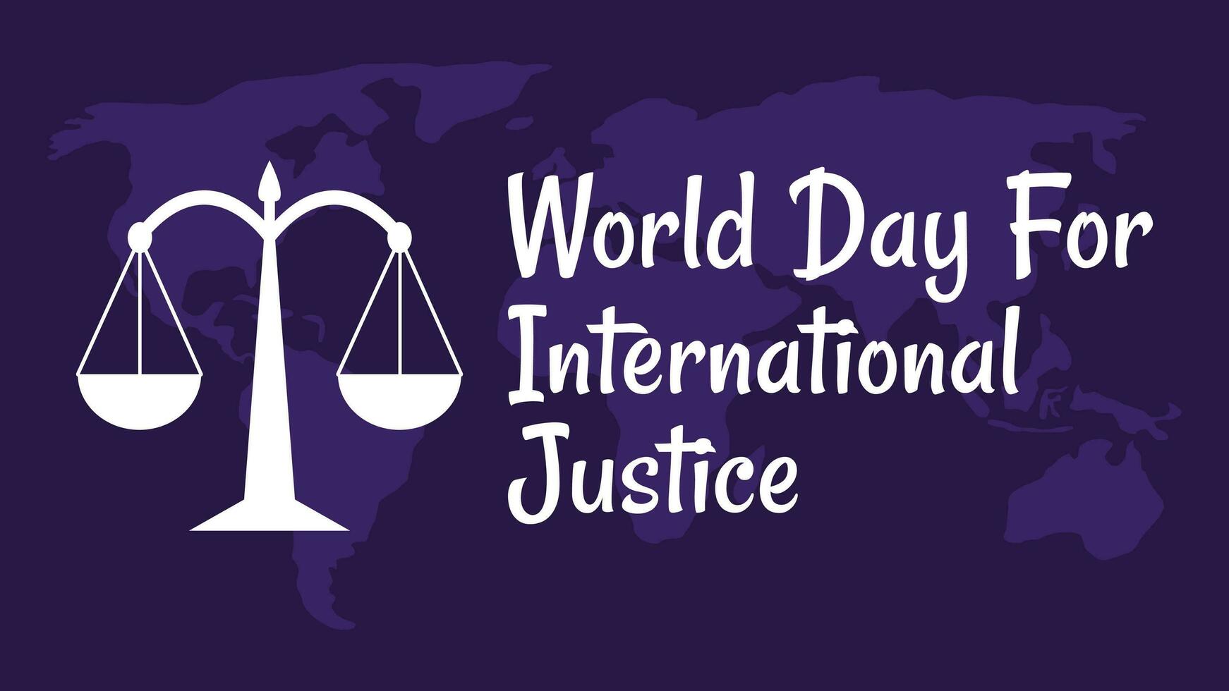 mundo día para internacional justicia con peso escamas icono y mundo mapa antecedentes en plano diseño vector