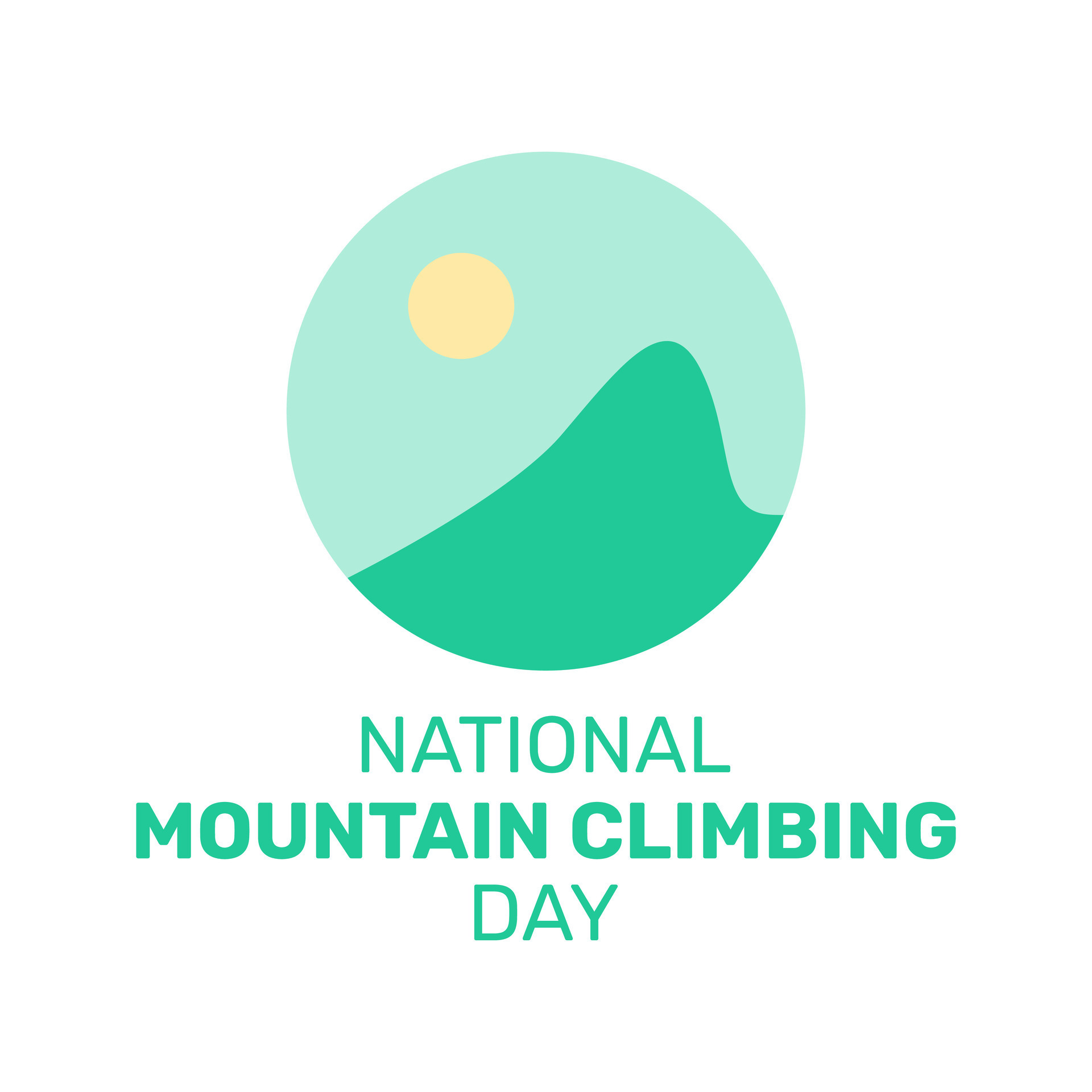 National Mountain Climbing Day with mountain and sun icon in flat