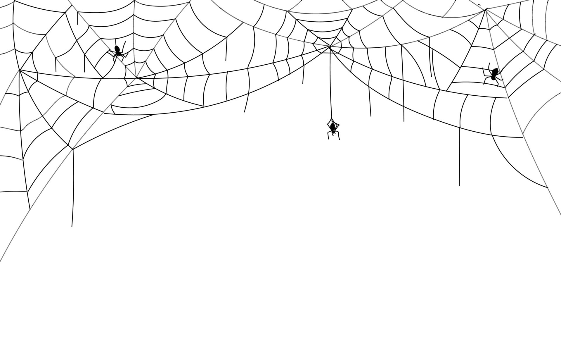 Halloween spider web border, spooky cobwebs with hanging spiders