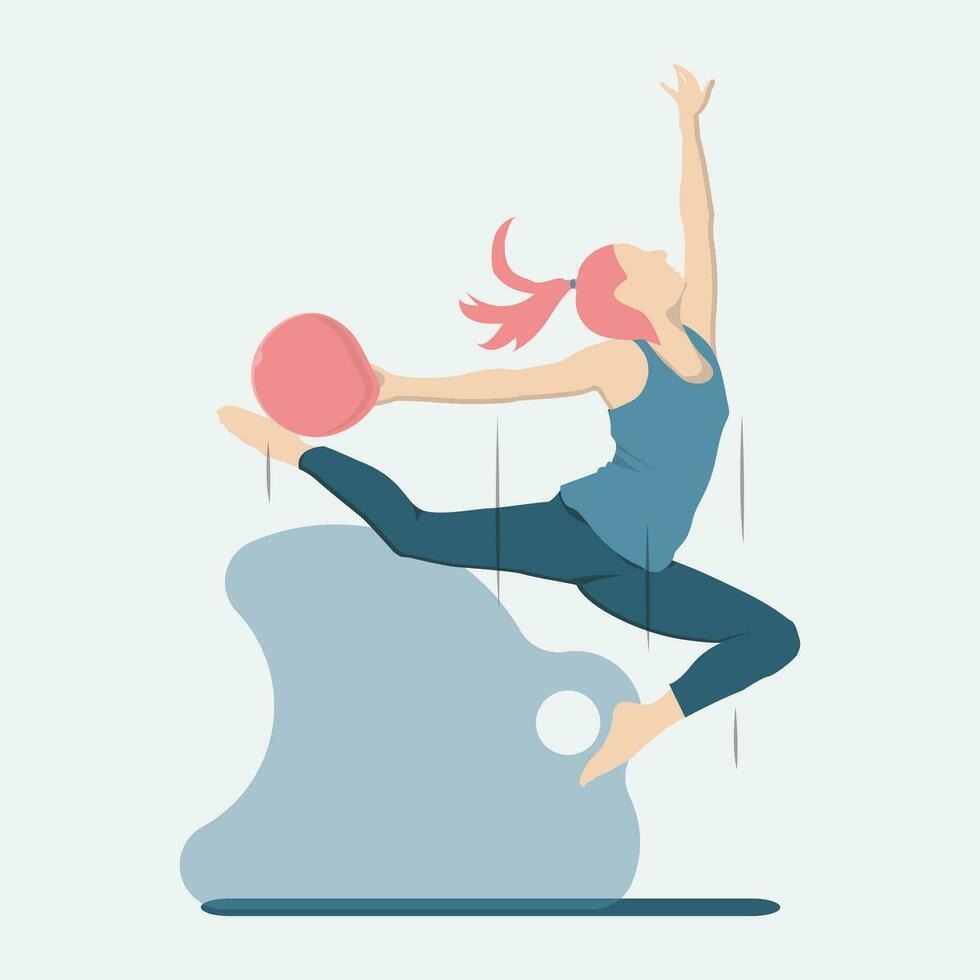 A girl gymnast in a jump with a ball Vector illustration