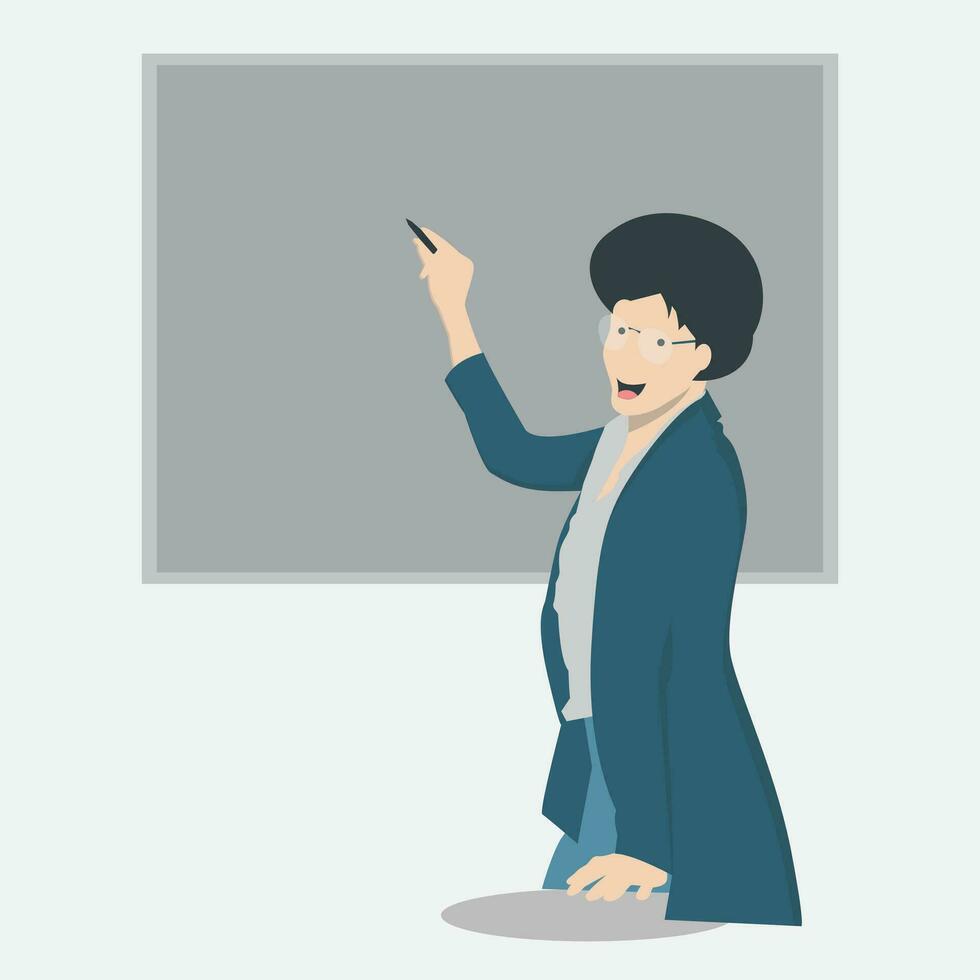 Illustration of a teacher pointing to a blackboard on a white background vector