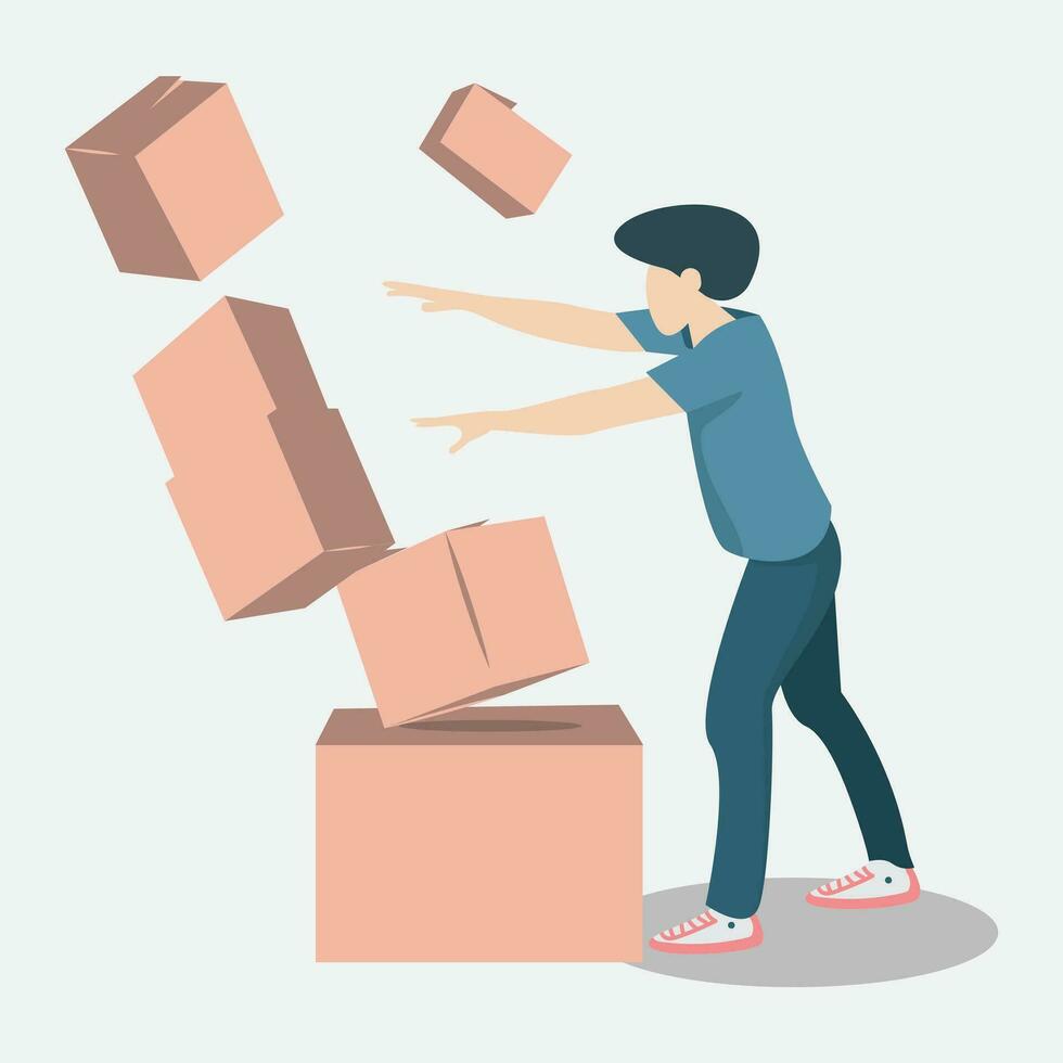 vector illustration scene where a man pushing cardboard