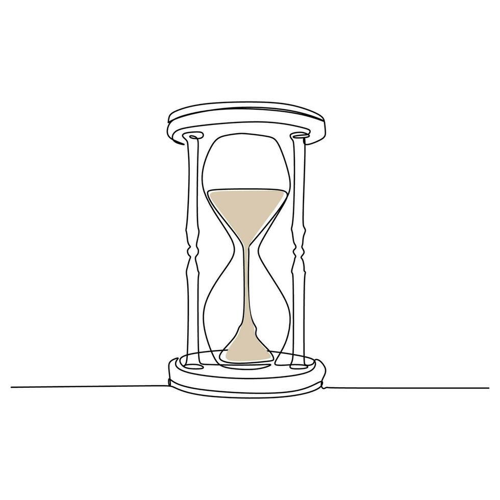 one line drawing continuous design of sand clock on white background. vector