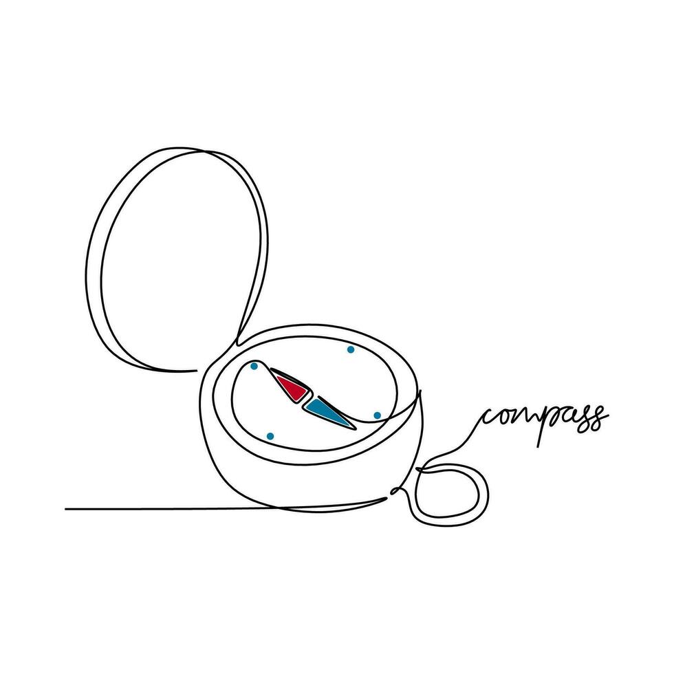 one line drawing continuous design of compass on white background. vector