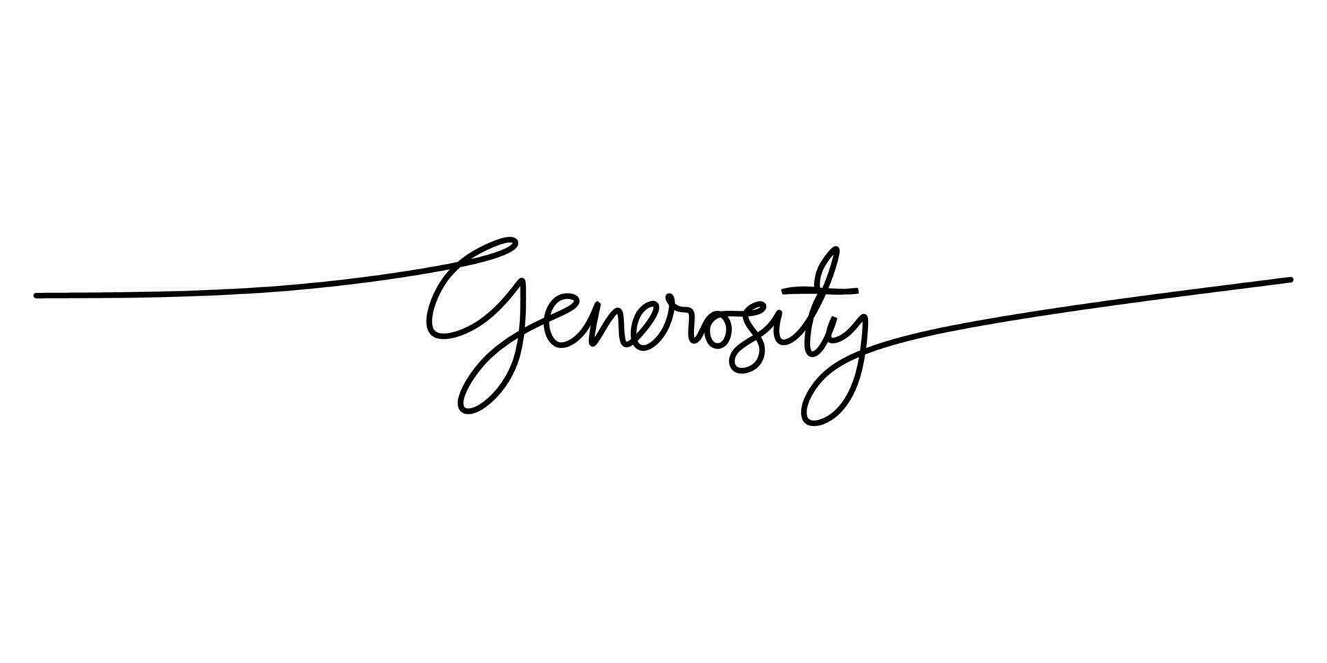 One continuous line drawing typography line art of generosity word vector