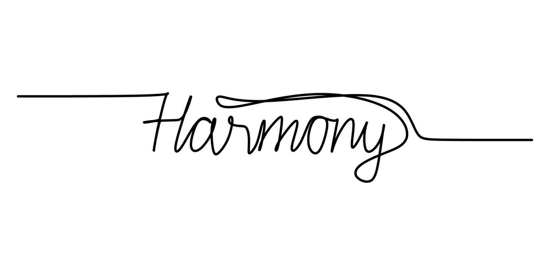 One continuous line drawing typography line art of harmony word vector