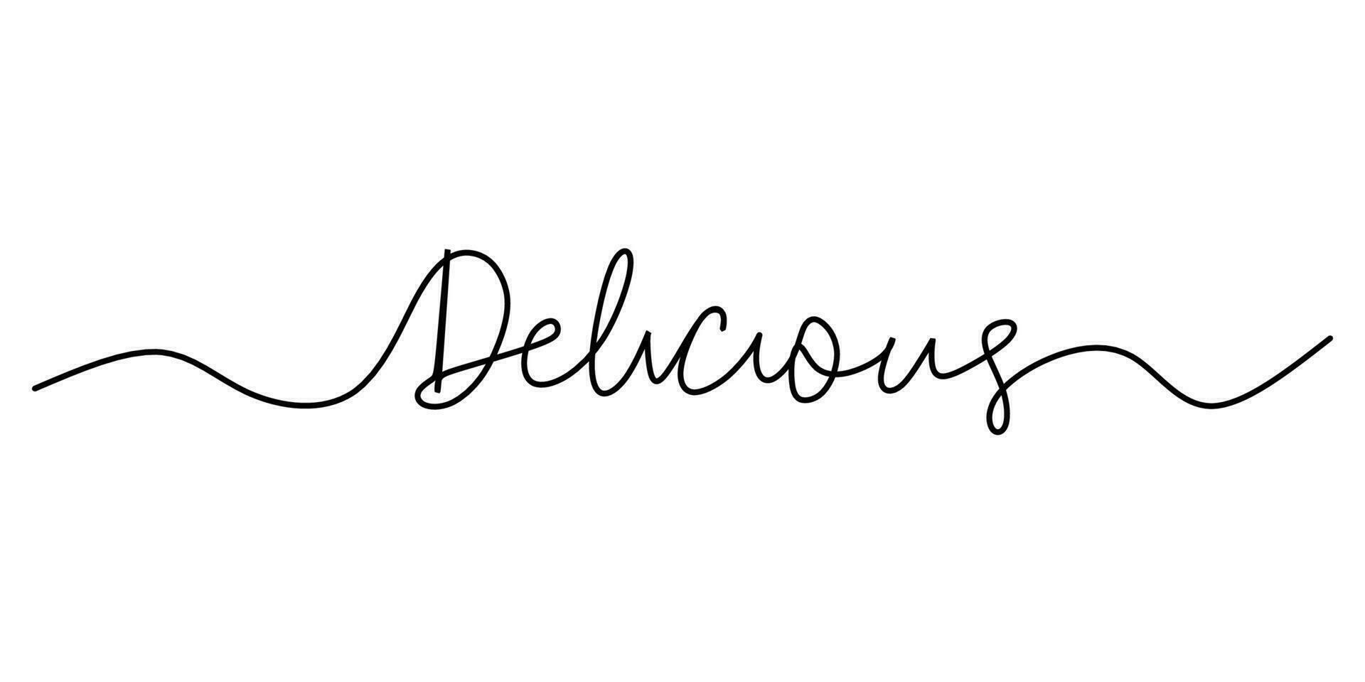 One continuous line drawing typography line art of delicious word vector