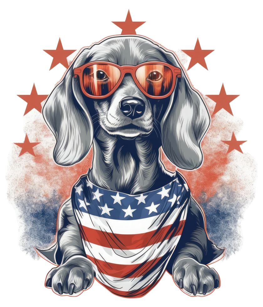 Cute Patriotic Dachshund dog Wearing Uncle Sam Hat US Independence Day . png