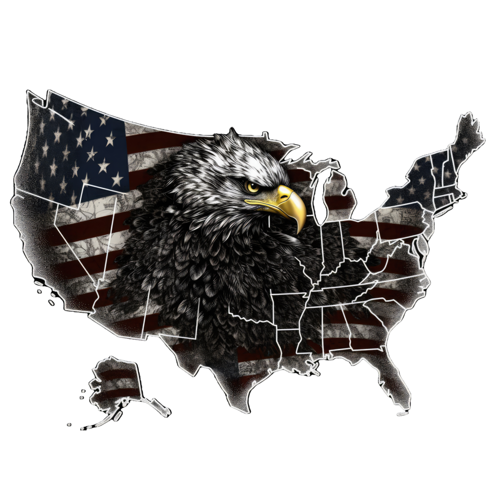 eagle majesticaly in front of the american map . png