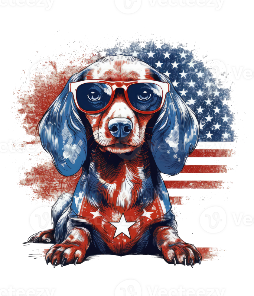 Cute Patriotic Dachshund dog Wearing Uncle Sam Hat US Independence Day . png