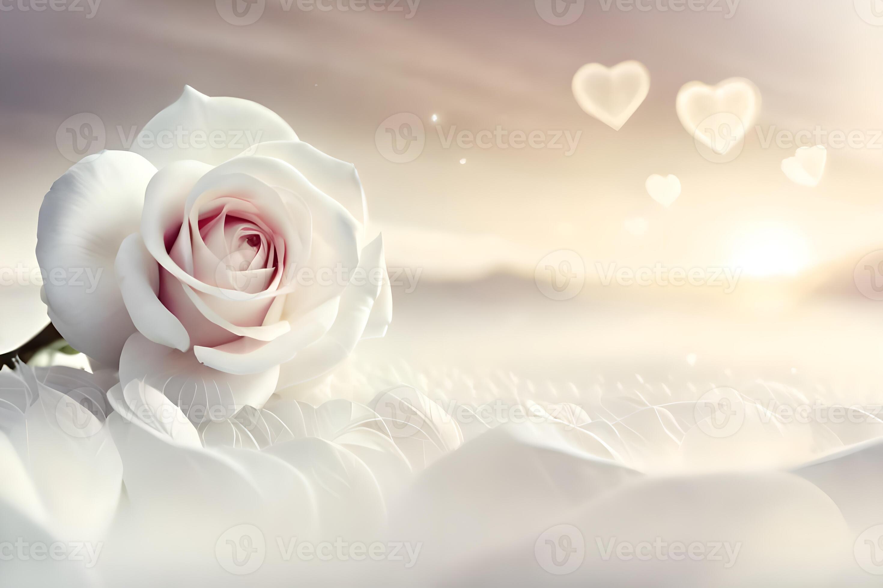 A white rose flower with soft white background and backdrop, some love
