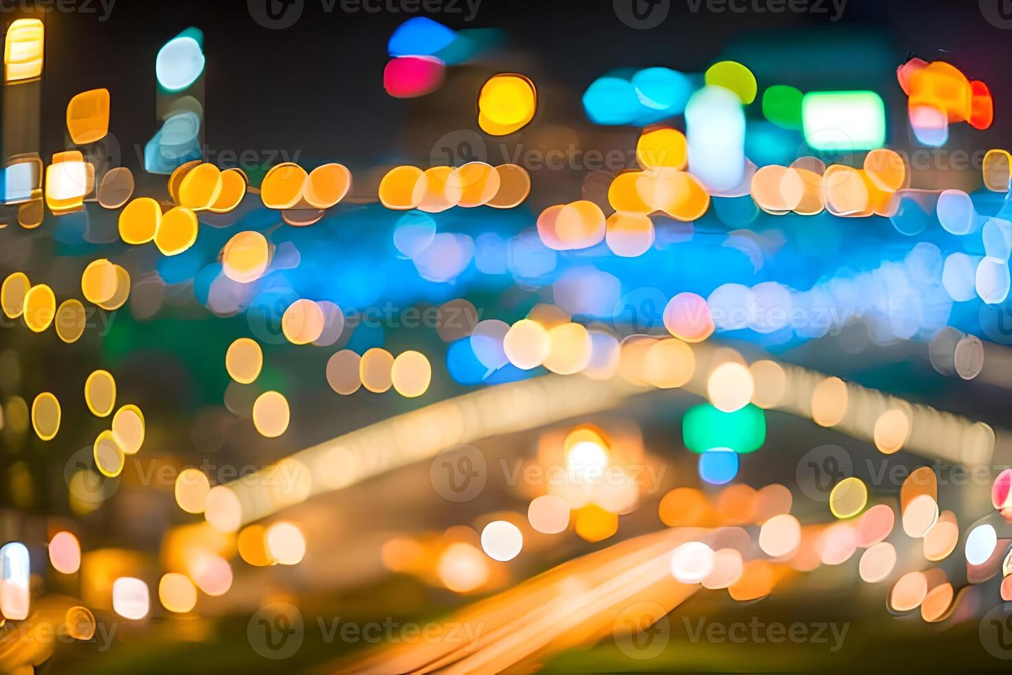 Blur or bokeh abstract lot of lighting at night city background. Out of focus dreamy busy night life effect. photo