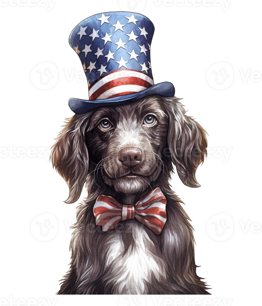 Cute Patriotic Pudelpointer dog Wearing Uncle Sam Hat US Independence Day . png