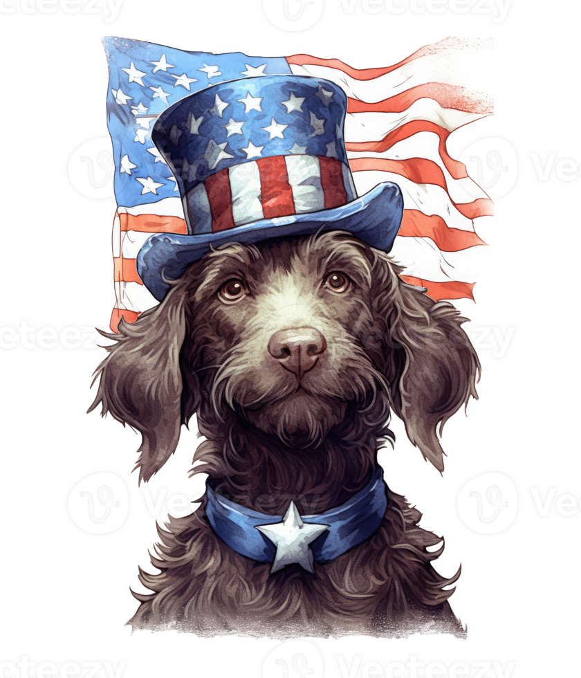 Cute Patriotic Pudelpointer dog Wearing Uncle Sam Hat US Independence Day . png