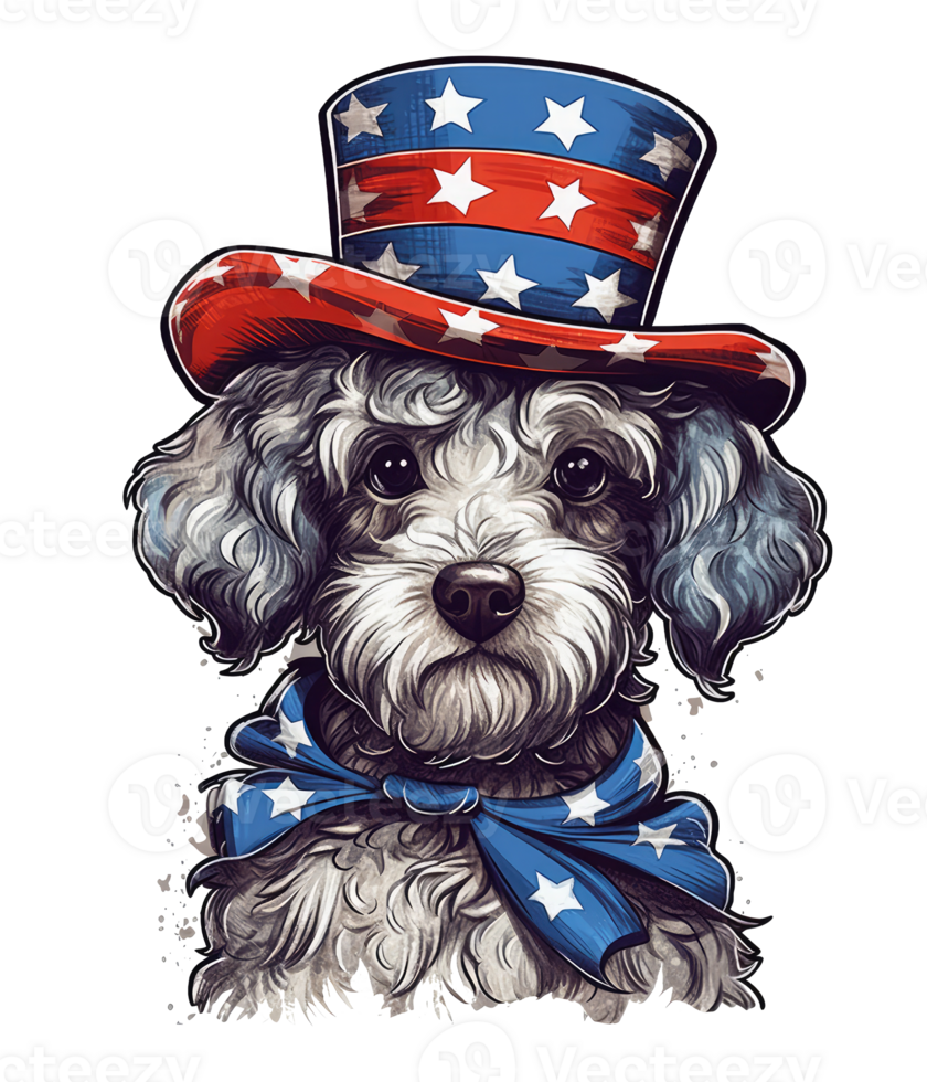 Cute Patriotic dog Wearing Uncle Sam Hat US Independence Day . png