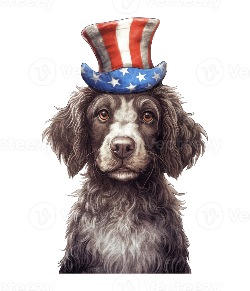 Cute Patriotic Pudelpointer dog Wearing Uncle Sam Hat US Independence Day . png