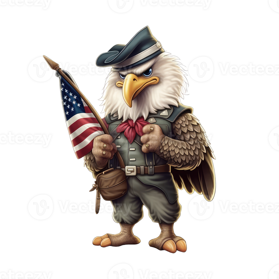 Adler tragen Heer Outfit mit amerikanisch Flagge . ai generiert png