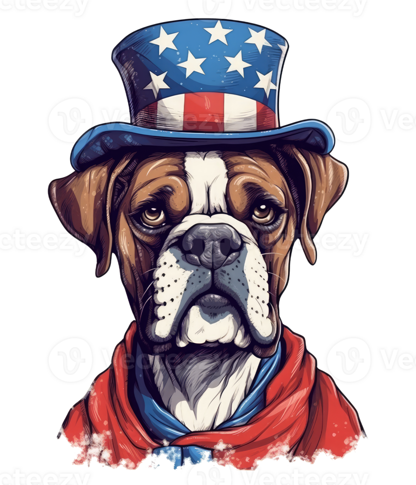 Cute Patriotic Boxer dog Wearing Uncle Sam Hat US Independence Day . png