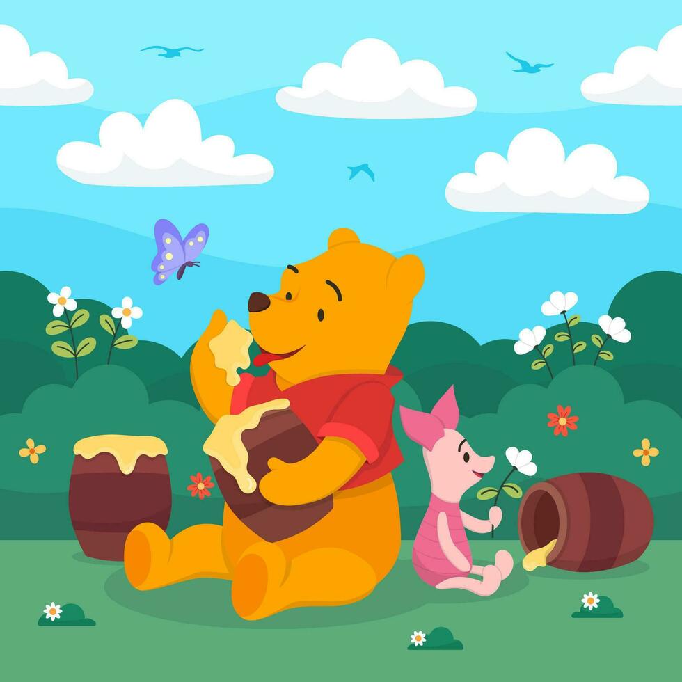 Cute Bear Eat Honey Concept vector